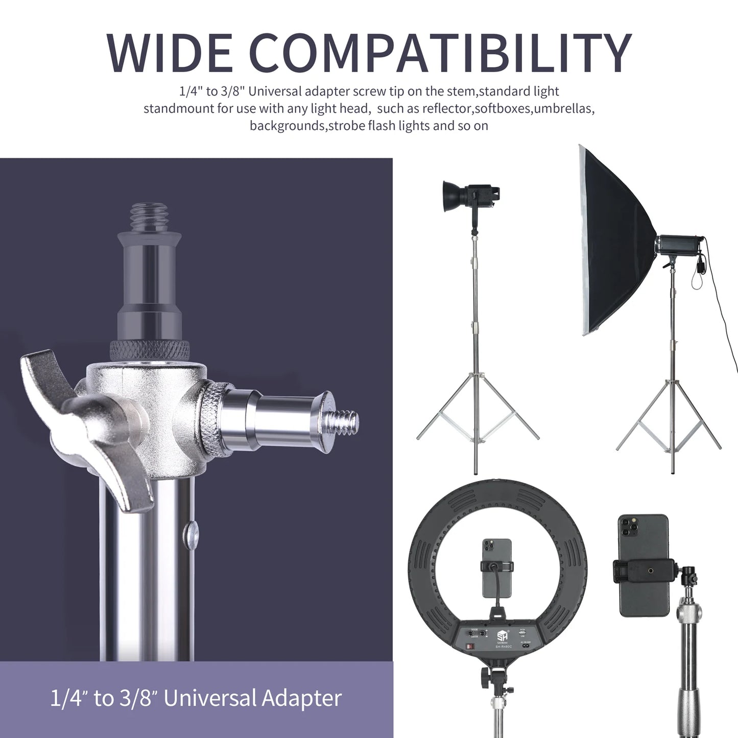 Stainless Steel Tripod 2.8m Heavy Duty Light Stand With 1/4, 3/8 Conversion Head for Studio Softbox Photographic Equipment