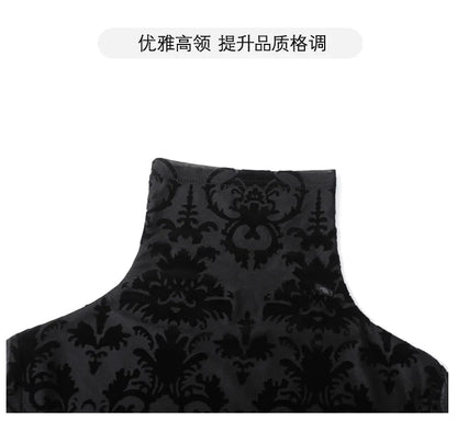High Collar T Shirt - Korean Fashion Floral Mesh Long Sleeve Tees For Women - ZOOMNSTORE