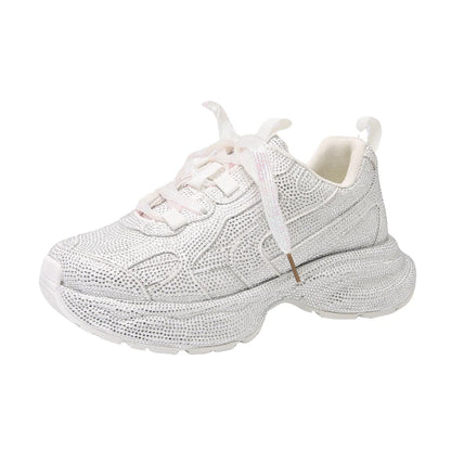 High Heel Platform Sneakers - Womens Lace-Up Casual Crystal Running Shoes - ZOOMNSTORE