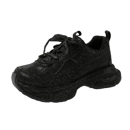 High Heel Platform Sneakers - Womens Lace-Up Casual Crystal Running Shoes - ZOOMNSTORE