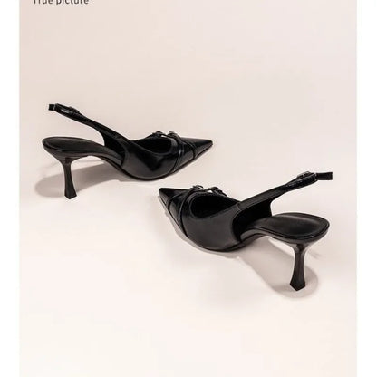 Elegant Black High-Heeled Stiletto Shoes with Buckle - Womens Summer Fashion - ZOOMNSTORE