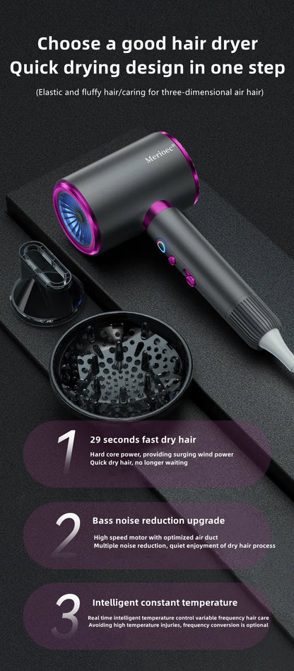 High Speed Hair Dryer – Blue Light Ion, Infrared Heating, 3-Speed Temperature, EU Plug - ZOOMNSTORE
