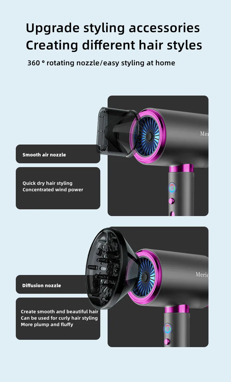 High Speed Hair Dryer – Blue Light Ion, Infrared Heating, 3-Speed Temperature, EU Plug - ZOOMNSTORE