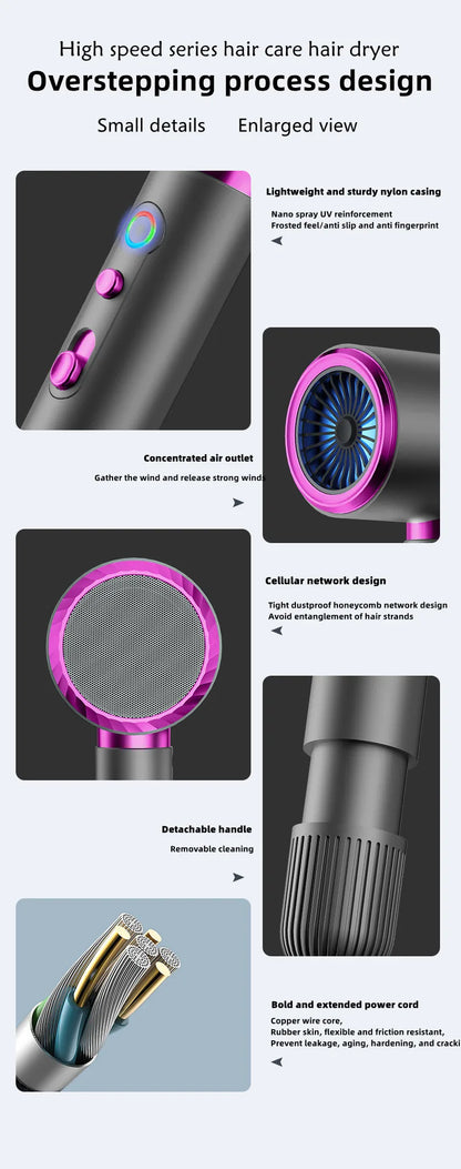 High Speed Hair Dryer – Blue Light Ion, Infrared Heating, 3-Speed Temperature, EU Plug - ZOOMNSTORE