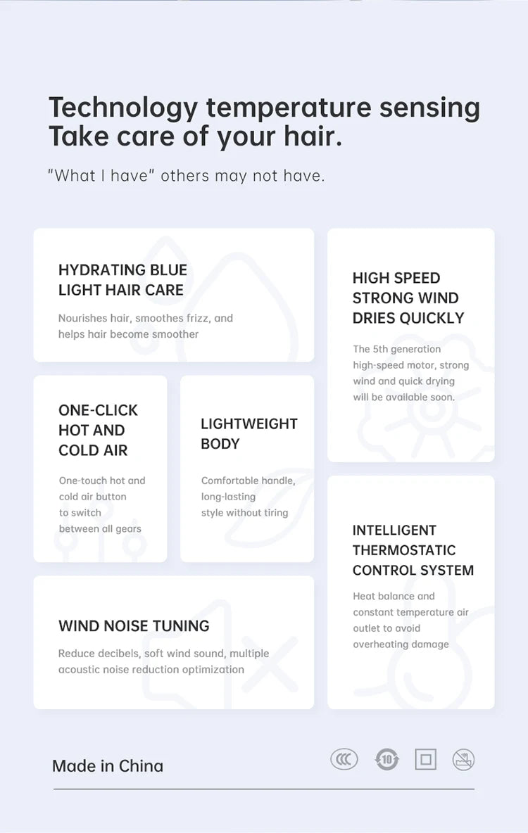 High Speed Hair Dryer – Blue Light Ion, Infrared Heating, 3-Speed Temperature, EU Plug - ZOOMNSTORE