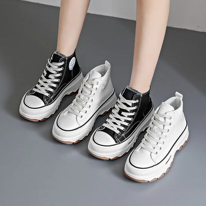 High Top Canvas Sneakers - Womens Lace-Up Platform Shoes Non-Slip  Wear Resistant - ZOOMNSTORE