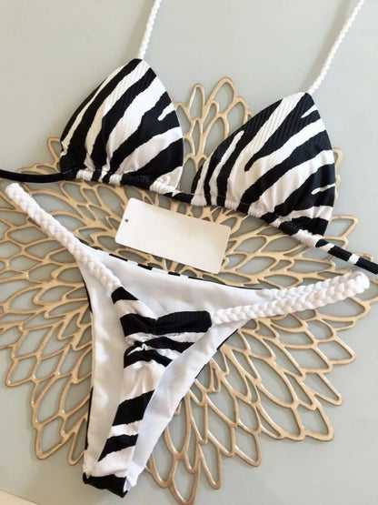 High Waist Bikini - Sexy Thong Two Piece Set Zebra Print Brazilian Swimwear Women - ZOOMNSTORE