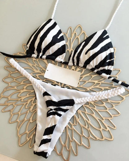 High Waist Bikini - Sexy Thong Two Piece Set Zebra Print Brazilian Swimwear Women - ZOOMNSTORE