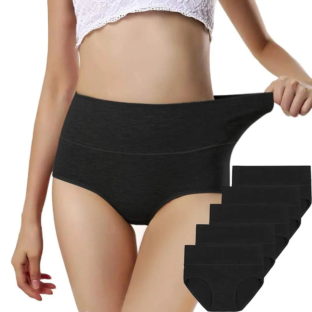 High Waist Cotton Panties - Plus Size Body Slimming Briefs With Stretchy Waistband - ZOOMNSTORE