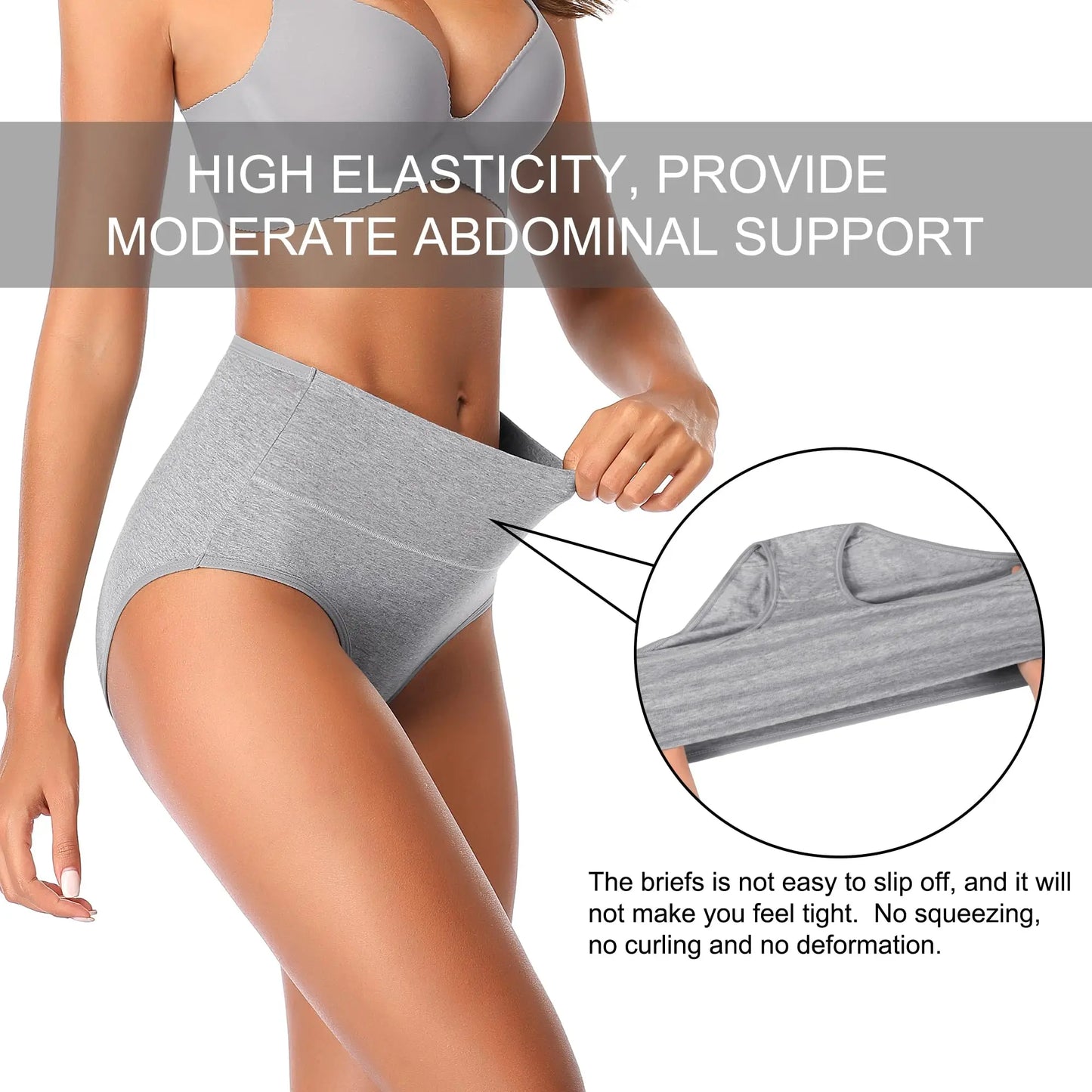 High Waist Cotton Panties - Plus Size Body Slimming Briefs With Stretchy Waistband - ZOOMNSTORE
