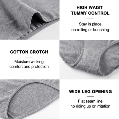 High Waist Cotton Panties - Plus Size Body Slimming Briefs With Stretchy Waistband - ZOOMNSTORE