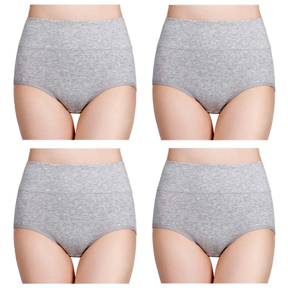 High Waist Cotton Panties - Plus Size Body Slimming Briefs With Stretchy Waistband - ZOOMNSTORE