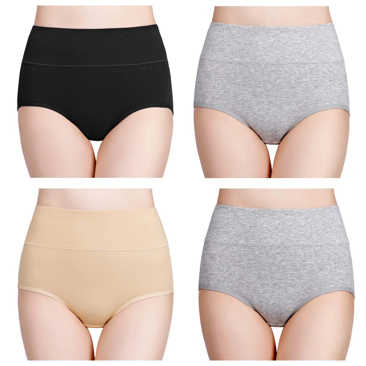 High Waist Cotton Panties - Plus Size Body Slimming Briefs With Stretchy Waistband - ZOOMNSTORE