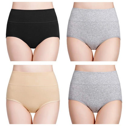 High Waist Cotton Panties - Plus Size Body Slimming Briefs With Stretchy Waistband - ZOOMNSTORE