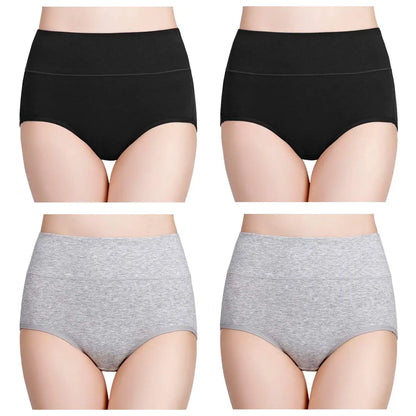High Waist Cotton Panties - Plus Size Body Slimming Briefs With Stretchy Waistband - ZOOMNSTORE