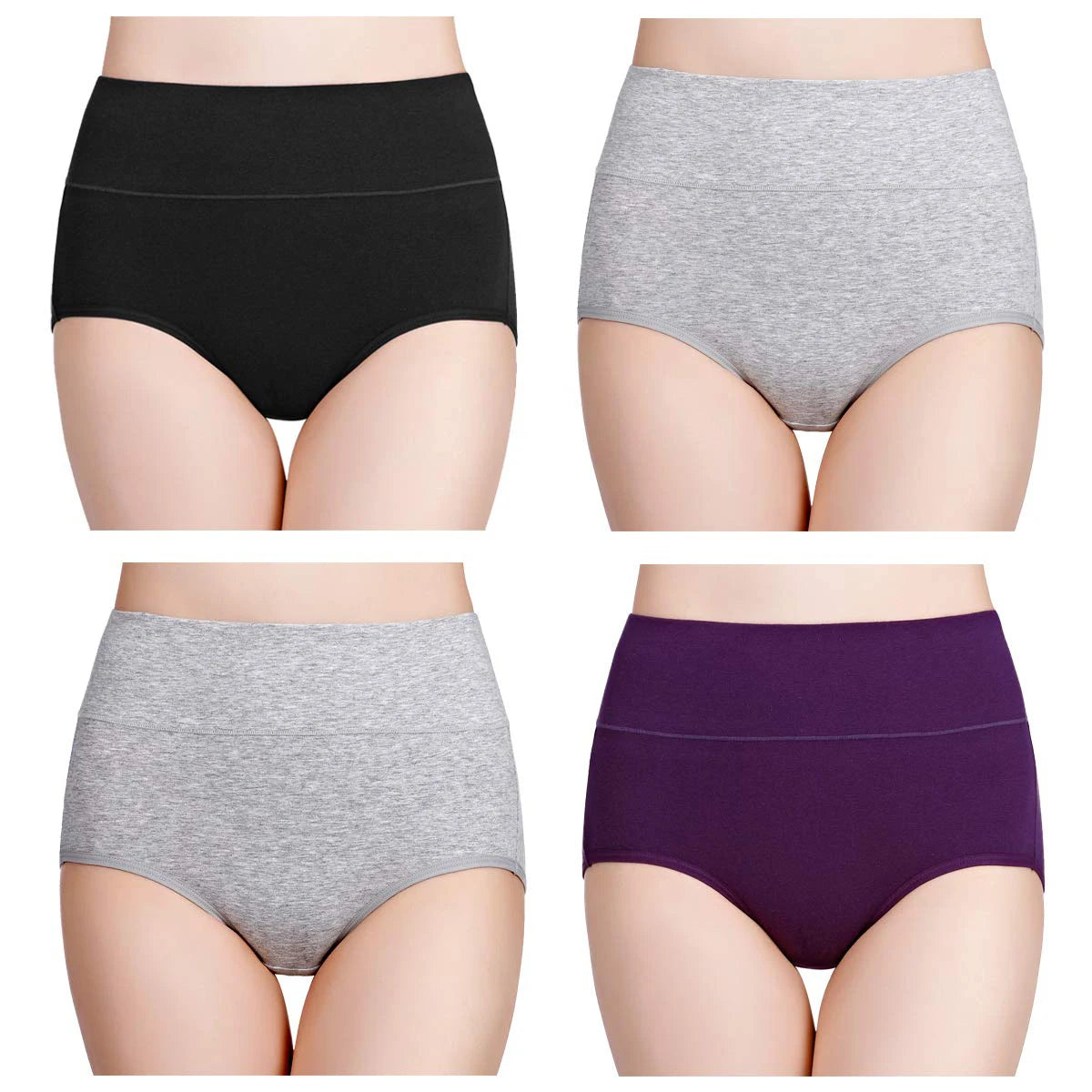 High Waist Cotton Panties - Plus Size Body Slimming Briefs With Stretchy Waistband - ZOOMNSTORE