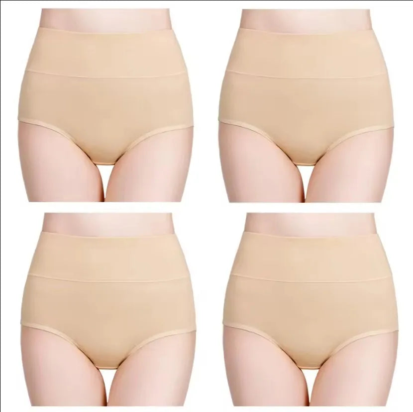 High Waist Cotton Panties - Plus Size Body Slimming Briefs With Stretchy Waistband - ZOOMNSTORE