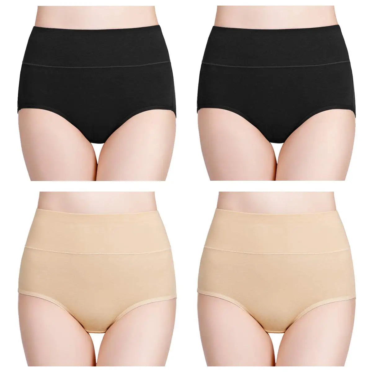 High Waist Cotton Panties - Plus Size Body Slimming Briefs With Stretchy Waistband - ZOOMNSTORE