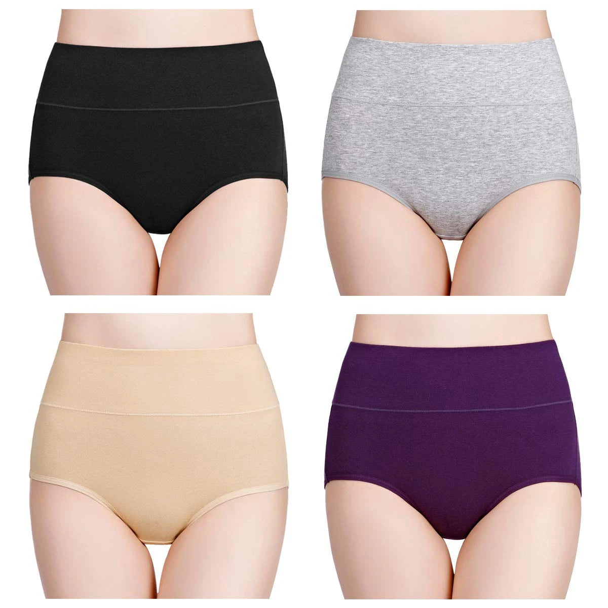 High Waist Cotton Panties - Plus Size Body Slimming Briefs With Stretchy Waistband - ZOOMNSTORE