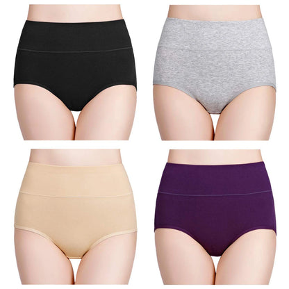High Waist Cotton Panties - Plus Size Body Slimming Briefs With Stretchy Waistband - ZOOMNSTORE