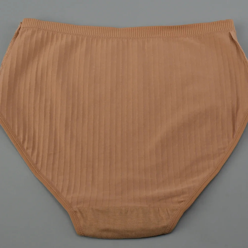 High Waist Cotton Panties – Plus Size Breathable Women's Underwear with Vertical Stripe Design - ZOOMNSTORE