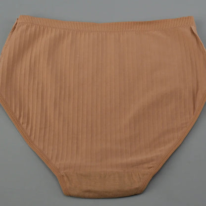 High Waist Cotton Panties – Plus Size Breathable Women's Underwear with Vertical Stripe Design - ZOOMNSTORE
