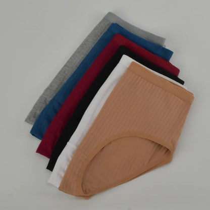 High Waist Cotton Panties – Plus Size Breathable Women's Underwear with Vertical Stripe Design - ZOOMNSTORE