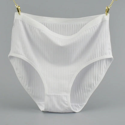 High Waist Cotton Panties – Plus Size Breathable Women's Underwear with Vertical Stripe Design - ZOOMNSTORE