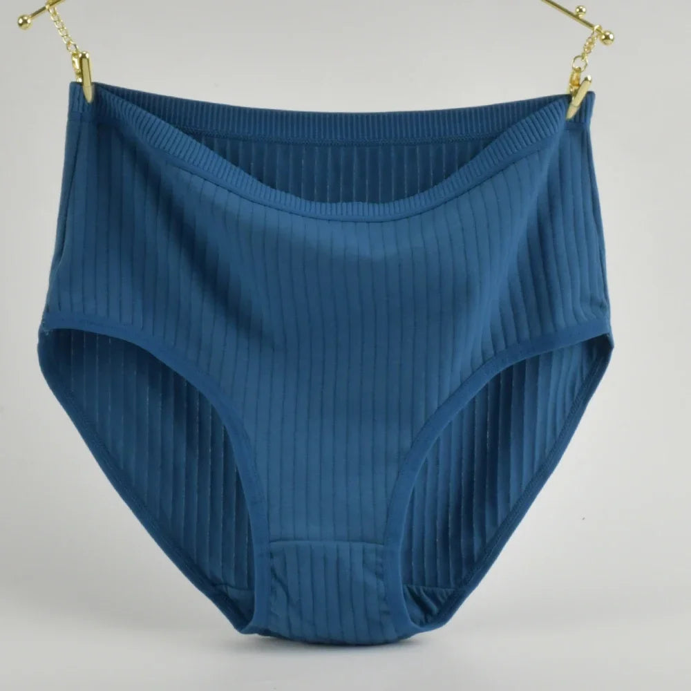 High Waist Cotton Panties – Plus Size Breathable Women's Underwear with Vertical Stripe Design - ZOOMNSTORE