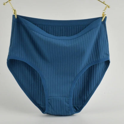 High Waist Cotton Panties – Plus Size Breathable Women's Underwear with Vertical Stripe Design - ZOOMNSTORE