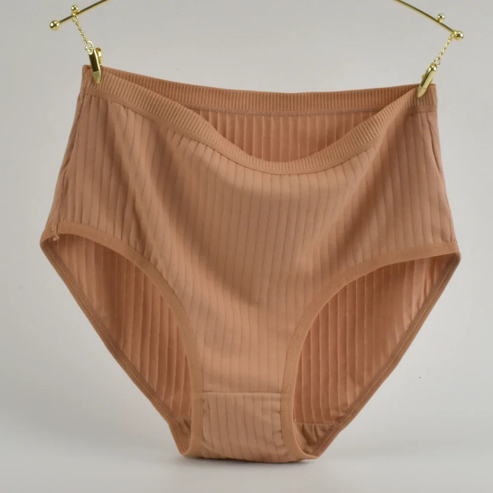 High Waist Cotton Panties – Plus Size Breathable Women's Underwear with Vertical Stripe Design - ZOOMNSTORE