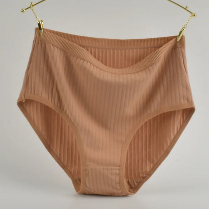 High Waist Cotton Panties – Plus Size Breathable Women's Underwear with Vertical Stripe Design - ZOOMNSTORE
