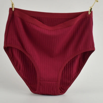 High Waist Cotton Panties – Plus Size Breathable Women's Underwear with Vertical Stripe Design - ZOOMNSTORE