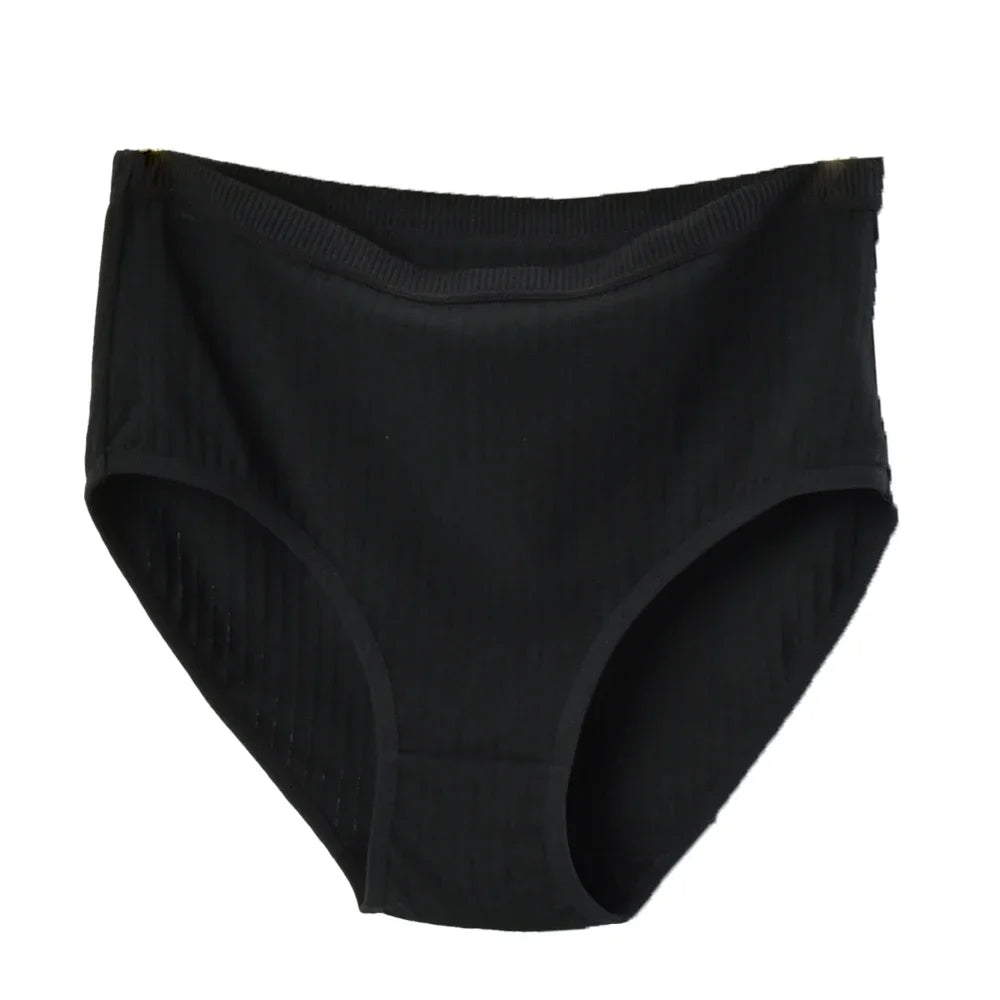 High Waist Cotton Panties – Plus Size Breathable Women's Underwear with Vertical Stripe Design - ZOOMNSTORE