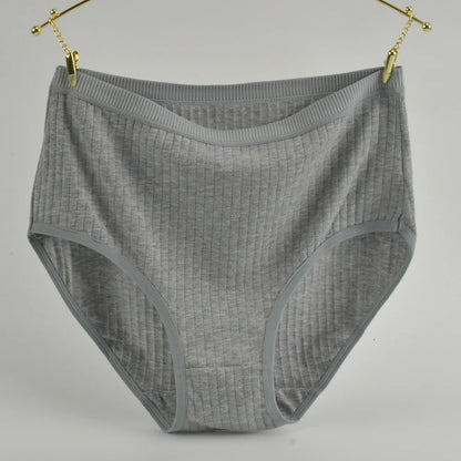 High Waist Cotton Panties – Plus Size Breathable Women's Underwear with Vertical Stripe Design - ZOOMNSTORE