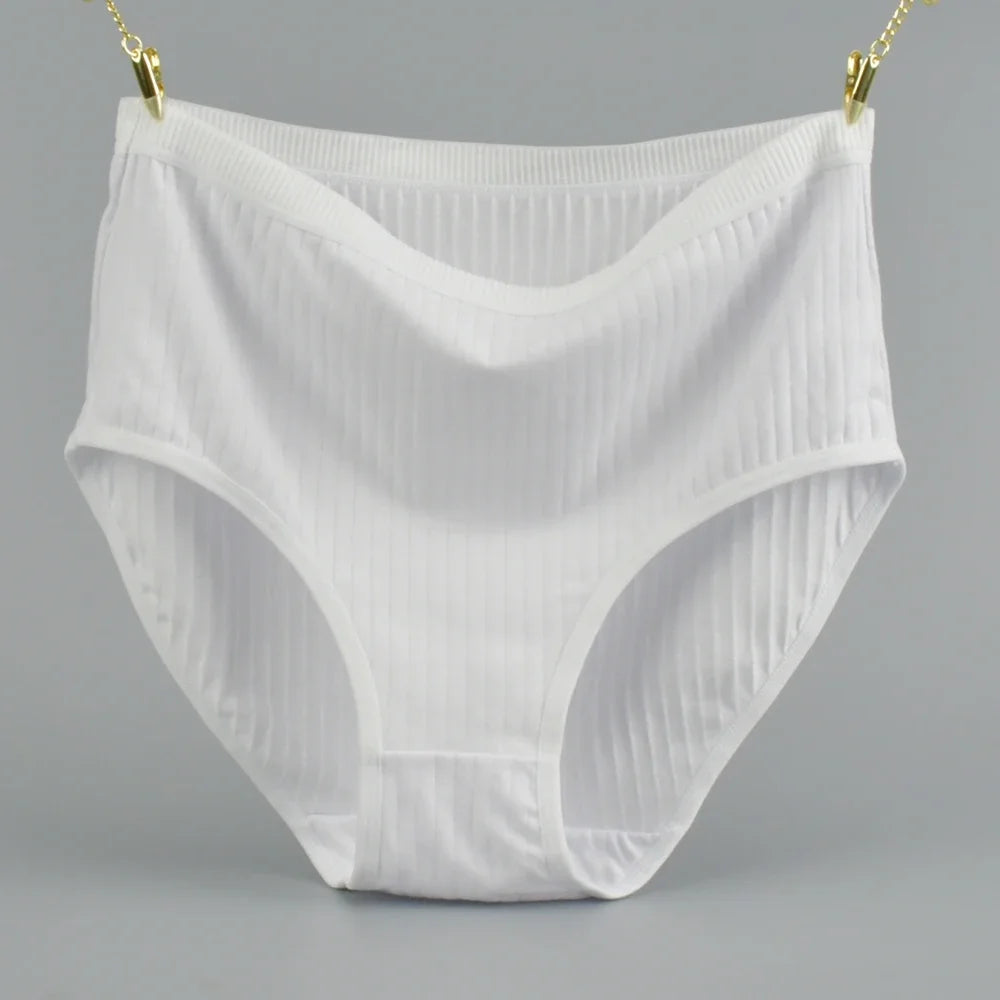 High Waist Cotton Panties – Plus Size Breathable Women's Underwear with Vertical Stripe Design - ZOOMNSTORE