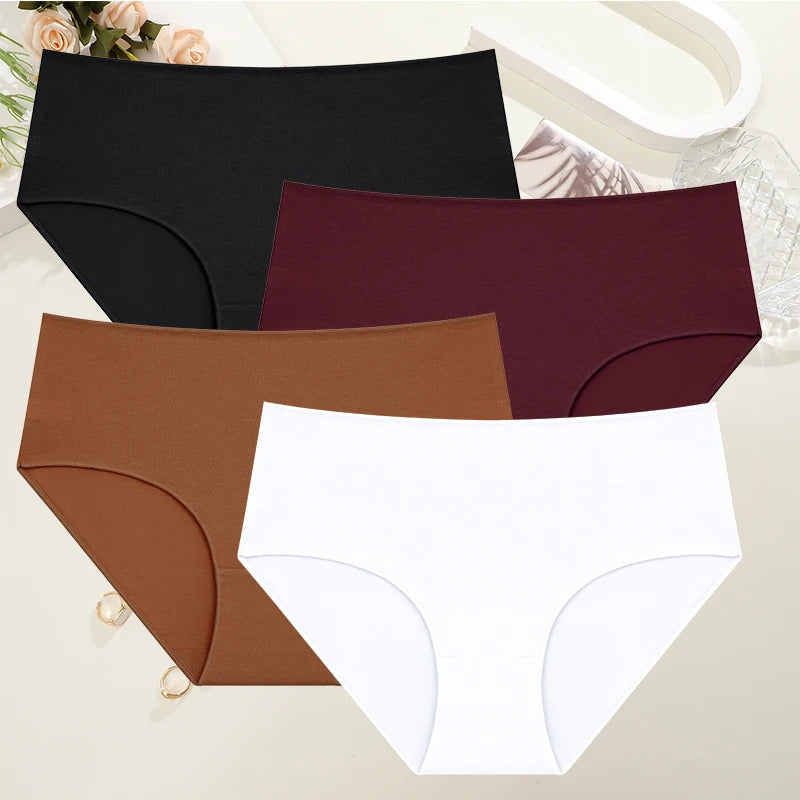 High Waist Cotton Panties - Seamless Breathable Women's Briefs Plus Size Set - ZOOMNSTORE