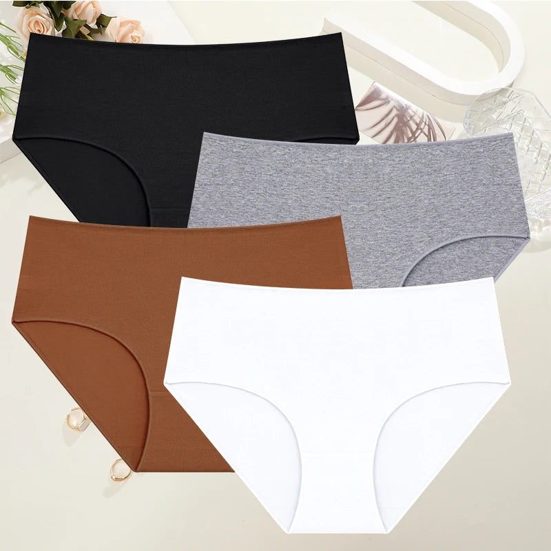 High Waist Cotton Panties - Seamless Breathable Women's Briefs Plus Size Set - ZOOMNSTORE