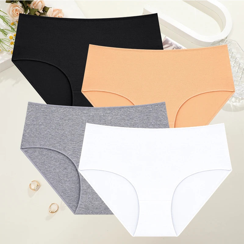 High Waist Cotton Panties - Seamless Breathable Women's Briefs Plus Size Set - ZOOMNSTORE