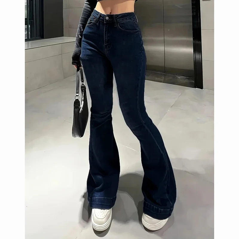 High Waist Flared Jeans – Bootcut Denim Pants With Pockets | Stretchy Cotton Polyester - ZOOMNSTORE