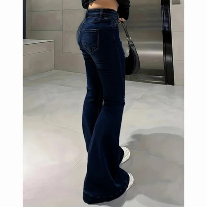 High Waist Flared Jeans – Bootcut Denim Pants With Pockets | Stretchy Cotton Polyester - ZOOMNSTORE