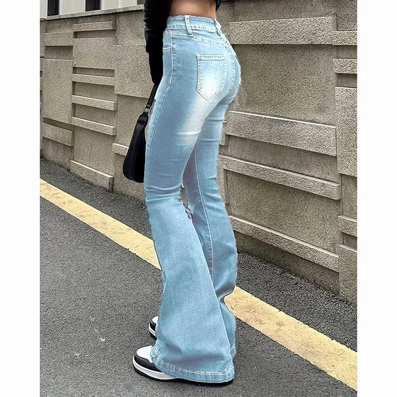 High Waist Flared Jeans – Bootcut Denim Pants With Pockets | Stretchy Cotton Polyester - ZOOMNSTORE