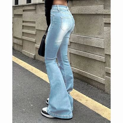 High Waist Flared Jeans – Bootcut Denim Pants With Pockets | Stretchy Cotton Polyester - ZOOMNSTORE