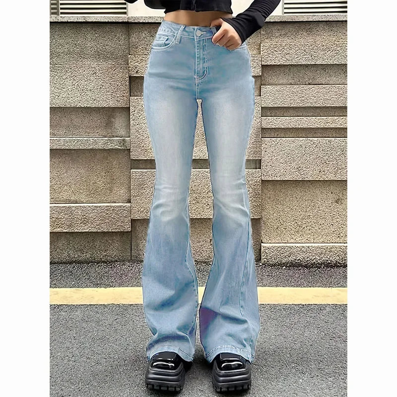 High Waist Flared Jeans – Bootcut Denim Pants With Pockets | Stretchy Cotton Polyester - ZOOMNSTORE