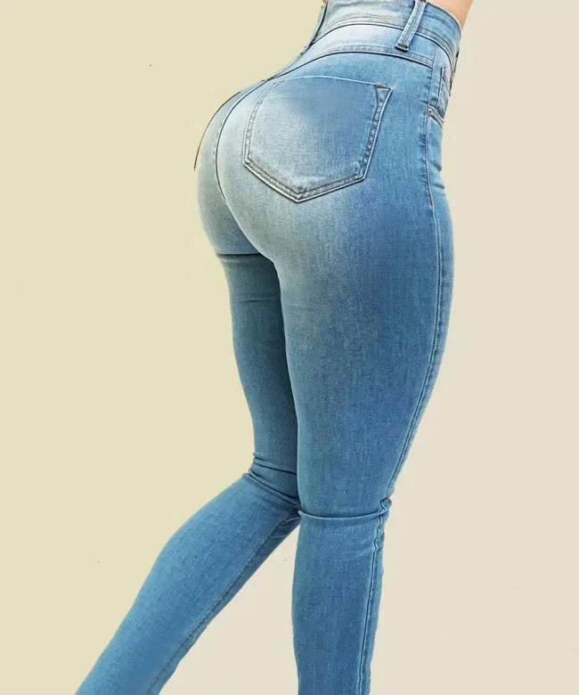 High Waist Jeans - Women's Slim Fit Cotton Stretch Denim Pencil Leg Pants - ZOOMNSTORE