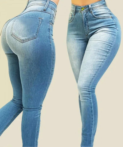 High Waist Jeans - Women's Slim Fit Cotton Stretch Denim Pencil Leg Pants - ZOOMNSTORE