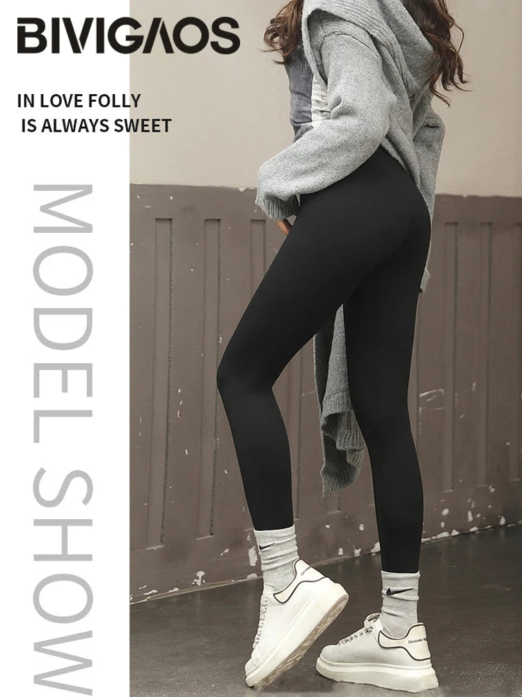 High Waist Leggings - Seamless Fleece Velvet Women's Fitness Pants, Warm & Slim - ZOOMNSTORE