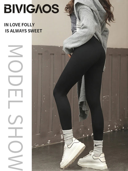 High Waist Leggings - Seamless Fleece Velvet Women's Fitness Pants, Warm & Slim - ZOOMNSTORE