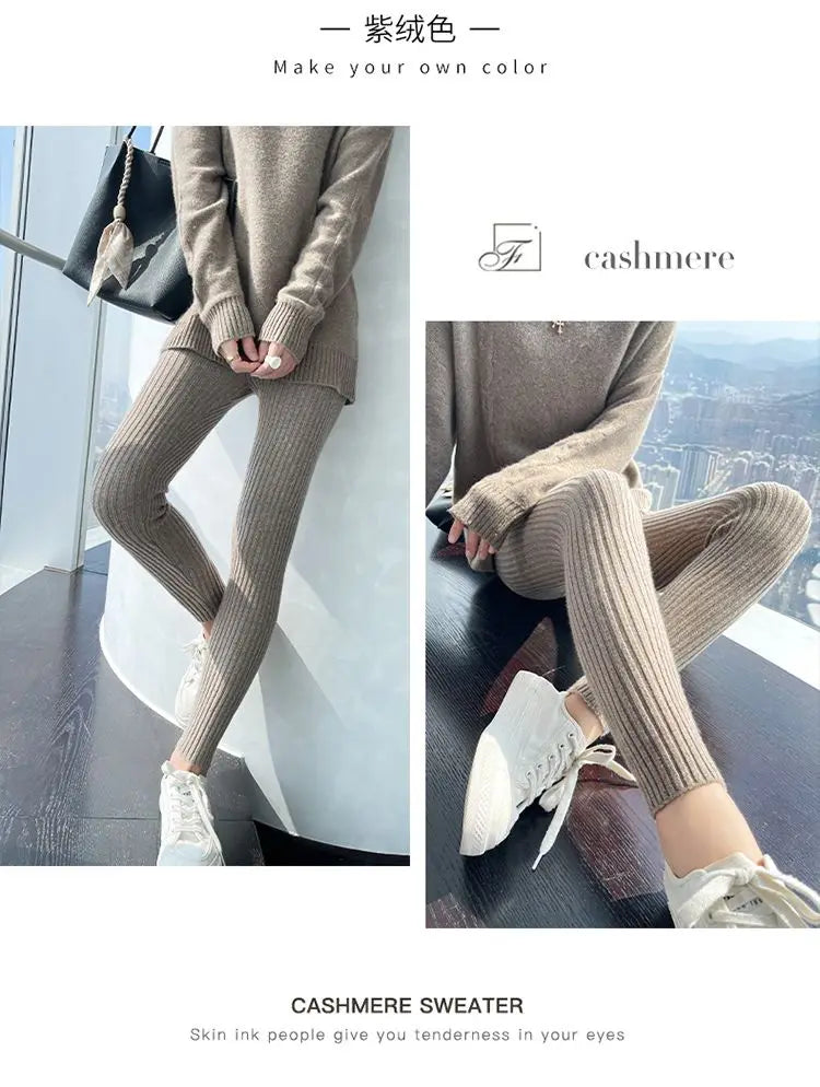 High Waist Leggings - Thermal Ankle Length Casual Ribbed Stretchy Polyester Pants - ZOOMNSTORE