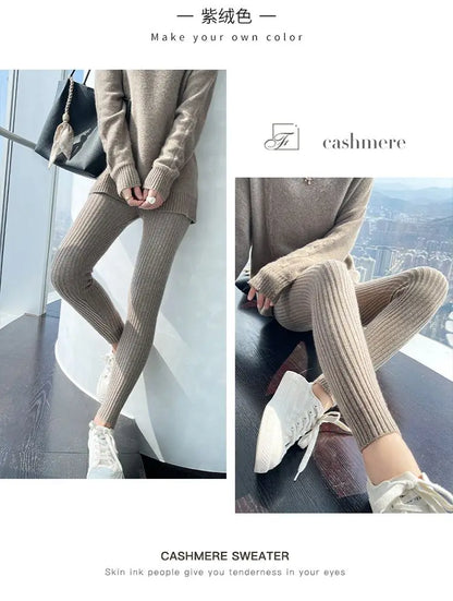 High Waist Leggings - Thermal Ankle Length Casual Ribbed Stretchy Polyester Pants - ZOOMNSTORE